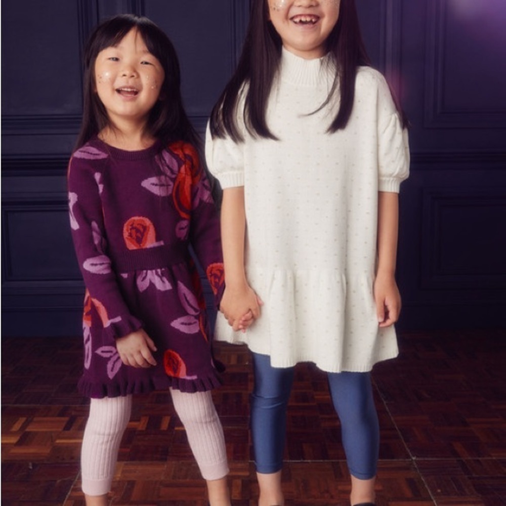 Holiday White Sweater Dress from Tea Collection knit with golden sparks
